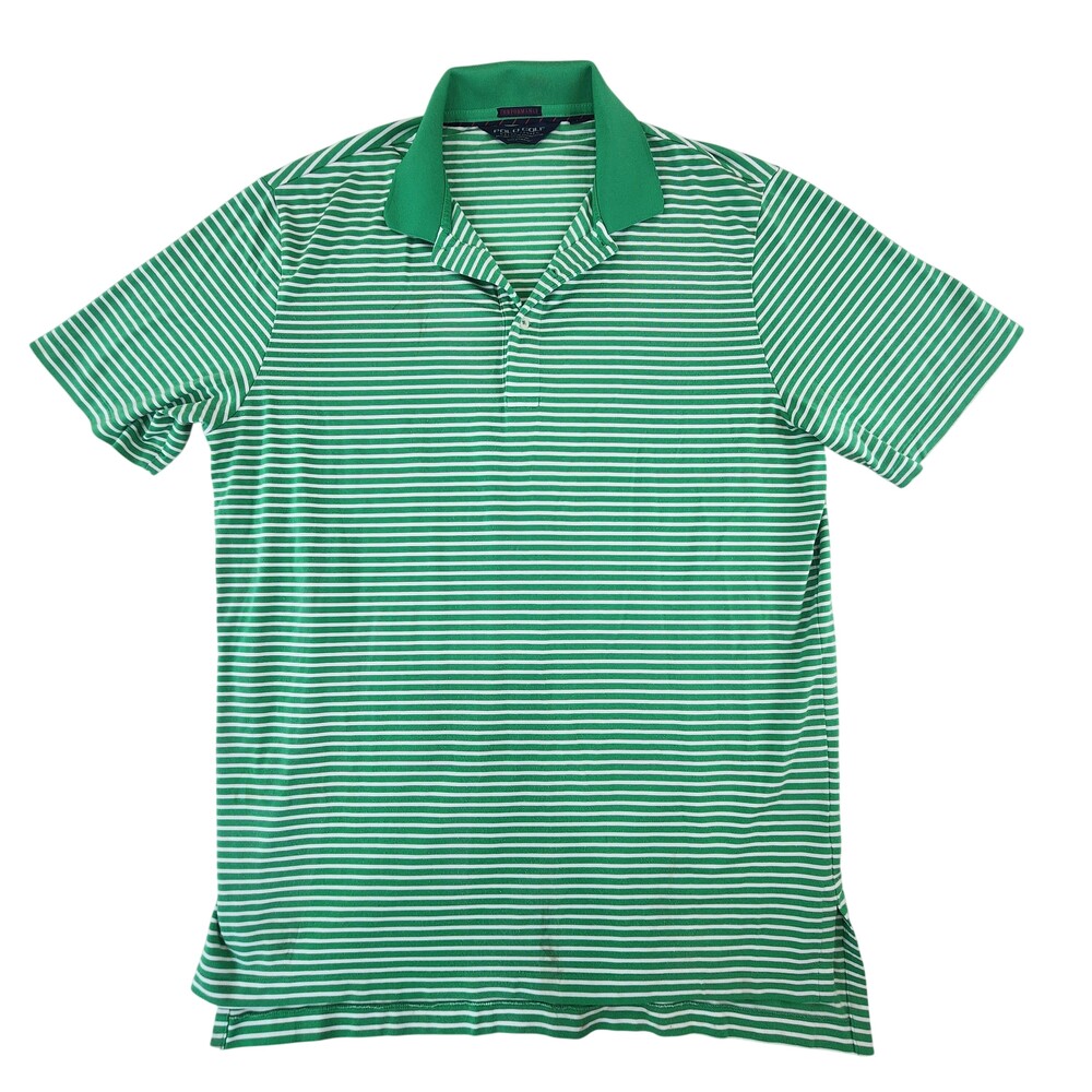 Polo Ralph Lauren Polo Shirt Large Green Stripe Performance Golf Stretch FLAWS